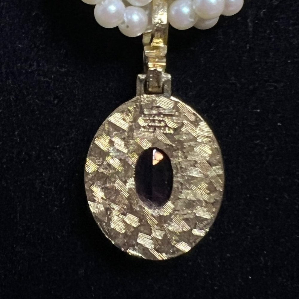 VTG Givenchy Style Gold Tone Faux Pearl 6 Strand Necklace W/Pink Pendant (2705) - Picture 5 of 10